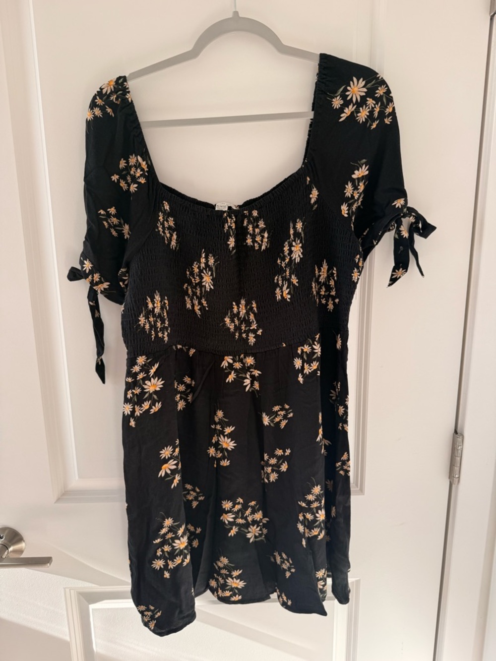 American Eagle Black Mini Dress with White and Yellow Daisy Print